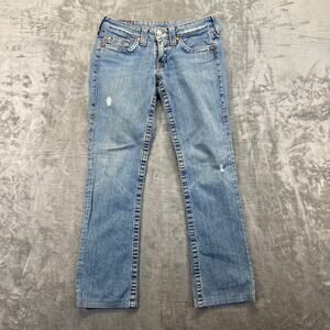 True Religion Women's Johnny Straight Jeans Size 29 Blue Light Wash Denim